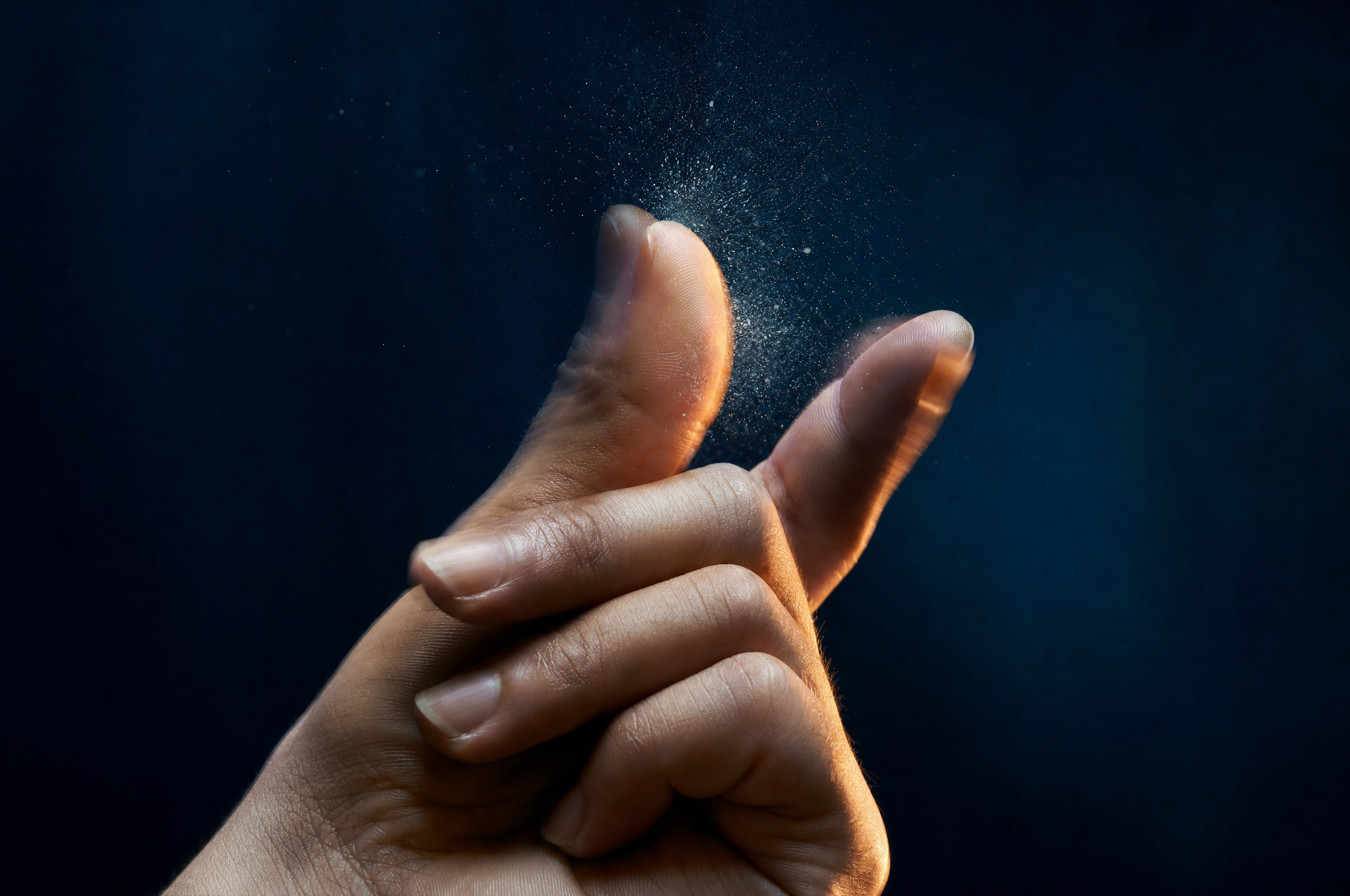A hand captured mid-snap showing physics of motion